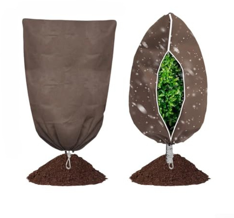 Lot de 4 housses d'hiver pour plantes – Protection contre le gel pour plantes avec fermeture éclair et cordon de serrage – Tissu non tissé pour arbustes d'extérieur, plantes en pot et petits arbres