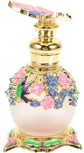 POPETPOP Frasco de Perfume Decorativo de Vidrio 15Ml Color Púrpura Diseño Floral Botella Pequeña Vacía para Aceites Esenciales y Decoración de Hogar Práctica