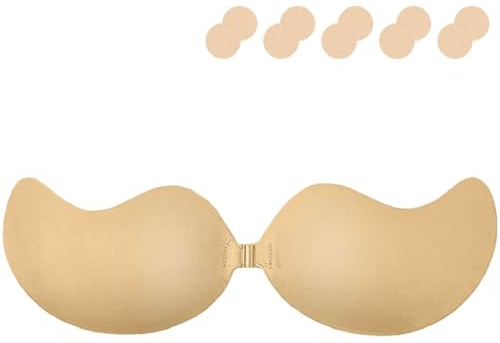 Yutdeng Sujetador Adhesivo Push Up Sujetador Invisible Silicona Sujetador Espalda Descubierta sin Tirantes Reutilizable Sujetador Pecho Pezoneras Adhesivas Invisibles Copas con Pegatinas,Beige,Copa D