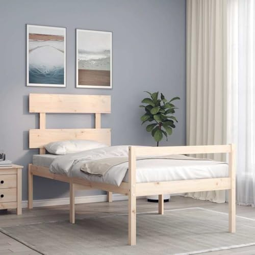 sephironlbb Seniorenbett Massivholz Kiefer mit Kopfteil, 90x190 cm Schlafhöhe 45 cm, Rustikales Holzbett für Schlafzimmer, Bettrahmen mit Stauraum