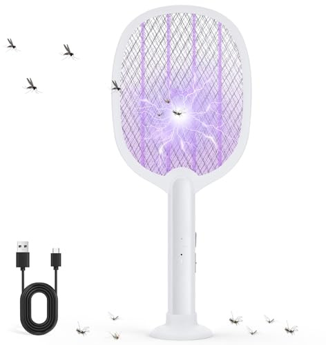 Elektrische Fliegenklatsche Extra Stark, Fliegenklatsche Elektrisch | USB C Wiederaufladbar, Handlicher Fliegenvernichter Mückenkäfer Zapper für Drinnen und Draußen