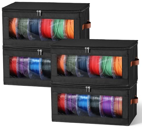 YOOPAI Boîtes de rangement pour filament, lot de 4 boîtes de rangement empilables pour 24 bobines de filament d’imprimante 3D, pliables en tissu Oxford avec fenêtre transparente