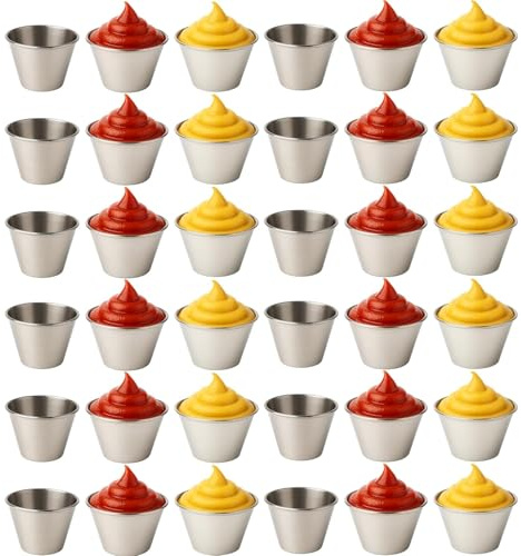 We Can Source It Ltd - Stainless Steel Ramekin 4oz / 110ml Pack of 24 | Round Sauce Cups for Dips, Condiments & Sides | 18/0 Stainless Steel Serving Pots | Dishwasher Safe