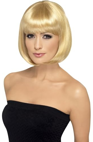 Smiffys Partyrama Perücke, 30cm, Dunkelblond, Kurzer Bob mit Pony Halloween