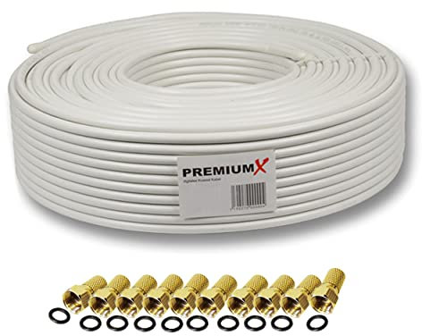 Premium X 25m PROFI PRO Koaxialkabel 135dB 5-Fach geschirmt, reines Kupfer SAT Antennenkabel 10x F-Stecker (0,64EUR/M)