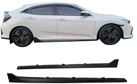 IKON MOTORSPORTS, Side Skirts Compatible with 2016-2021 Honda Civic Sedan, Type-R Style Unpainted Black Poly-Propylene PP Sport Step Extensions Bottom Line, 2017 2018 2019