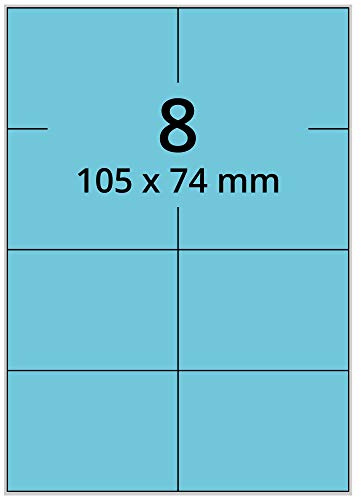 Labelident Laser-Etiketten 105 x 74 mm blau - 8 Etiketten pro A4-Bogen - 800 Etiketten (100 DIN A4 Bögen) geeignet für Laser- & Inkjetdrucker