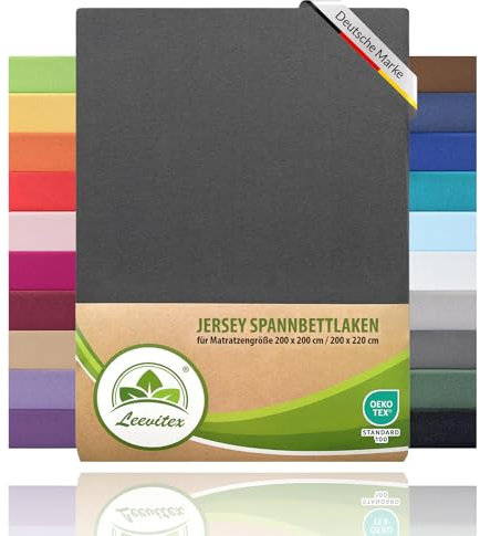 leevitex® Boxspringbett & Wasserbett Spannbettlaken | 100% Baumwolle | Markenqualität | Ökotex | 200 x 220 cm + 40 Steg - Anthrazit