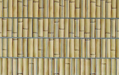 mein-zaunsichtschutz Sichtschutzstreifen in vielen Motiven, beidseitig Bedruckt aus Polyester-Filz für Doppelstabmattenzaun - KEIN PVC (Bambus)