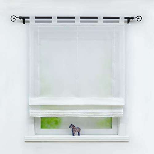 Joyswahl Raffrollo Halbtransparente Gardine mit Farbiger Faltenblende »Monika« Schals mit Schlaufen Fenster Vorhänge BxH 100x155cm Weiß 1er Pack