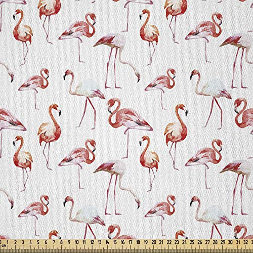 ABAKUHAUS Flamingo Stoff als Meterware, Hawaii Frühling, Microfaser Multi Zweck Dekostoff für Kunsthandwerke, 3M (230x300cm), Orange Weiß Korallenrot