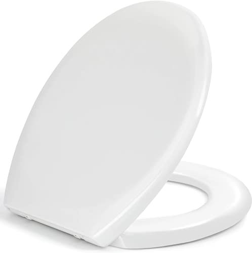 Toilet Seat, Soft Close Toilet Seats White with Quick Release for Easy Clean, Top Fixing, Stay Tight Toilet Lid Oval Shape, Heavy Duty Urea-Formaldehyde Anti-Bacterial Material with Stainless Hinges