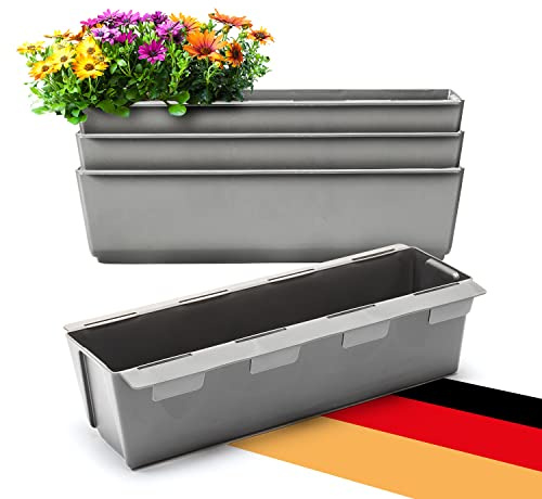 BigDean 4 Paletten Blumenkästen Einsatz mit Hängesystem 37cm Beton grau | Blumenkasten für Palette Pflanzkasten für Europalette Balkonkasten Blumentopf aus recyceltem PP-Kunststoff MADE IN GERMANY