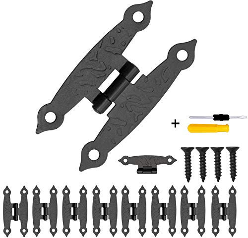 Lot de 10 charnières décoratives style ancien - Noir - Avec 40 vis - 65 x 34 mm - Pour portes d'armoire, coffres, caisses - Style vintage