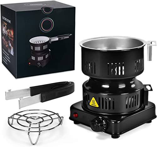 Afoosoo Multipurpose Electric Charcoal Burner - Coal Burner Starter Hot Plate ETL Approved Electric Stove Coconut Starter with Stainless Detachable Tongs, 600W Fast Heating BBQ Kitchen