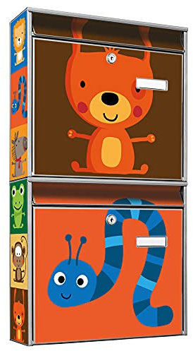 banjado Briefkastenanlage 2 Fach - 2 Briefkästen 36x64x10cm groß - Doppelbriefkasten Set - Namensschild, 2 Schlüssel, Montagematerial - Stahl verzinkt Silber - Motiv Offene Arme