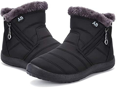 Maxome Womens Winter Snow Boots Ladies Waterproof Fur Lined Ankle Walking Boots Womens Warm Shoes Side Zipper Lightweight Outdoor Anti-Slip Girls Booties Black