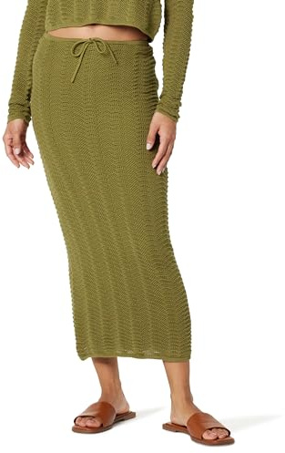 The Drop Makayla Jupe midi crochetée, Huile d'olive, L