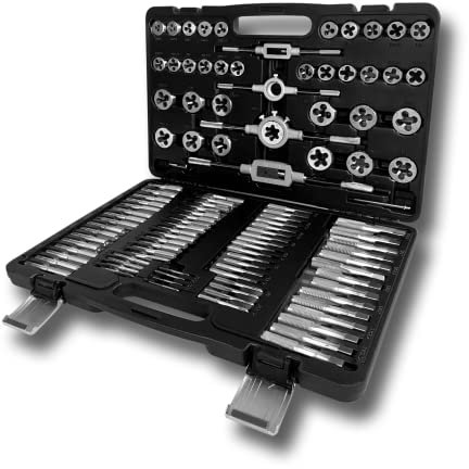 Froadp 110 tlg Gewindeschneidsatz und Schneideisensatz aus Wolframstahl Hohe Präzision Gewindeschneider Werkzeugkasten mit Gewindebohrer, Vorschneider, Fertigschneider und Schneideisen set (110 tlg)