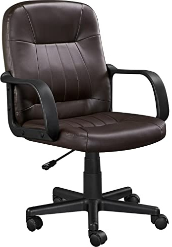 Yaheetech Office Chair Faux Leather Computer Desk Chair Ergonomic Swivel Chair with Arms and Back Support for Home Work Study Task Brown