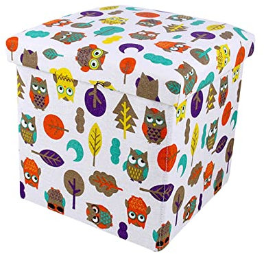 Ottomane Fußhocker Schuhwechselhocker Aufbewahrungshocker Quadratischer Fußhocker Fußhocker aus Leinen Fußhocker für das Schlafzimmer Fußhocker für das Wohnzimmer, Eule-30x30x30cm