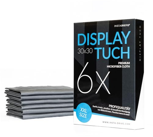 INSTADRIVE XXL Displaytücher 30x30cm – Bildschirm, Display und Touchscreen Reinigungstücher aus Mikrofaser für professionelle Reinigung von Autoinnenraum, Smartphones und empfindlichen Oberflächen