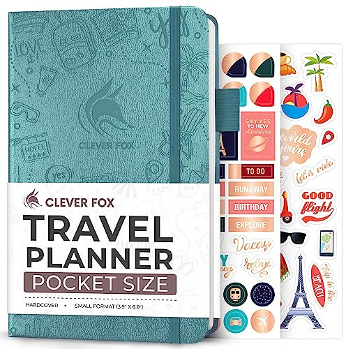 Clever Fox Travel Journal Pocket – Vacation & Road Trip Itinerary Planner Organizer & Traveling Memory Diary – Small Traveler Notebook (Aquamarine)