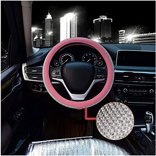 VVLXRIC Lenkrad Glitzer Bezug, Glitzer Auto LenkradhüLle, Universal 15 Zoll Glitzer Auto Lenkrad Zubehör, Geeignet füR Damen und MäDchen,Pink