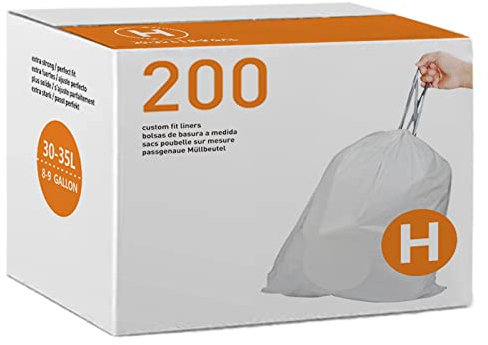 Code H 200 Count Drawstring Trash Bags Compatible with simplehuman Code H | 1.2 Mil | White Garbage Can Liners 8-9 Gallon / 30-35 Liter Heavy Duty Plastic Trash Bags