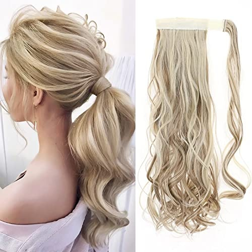 TESS Ponytail Extension Blond 40 cm, Aschblond Balayage (#16P613) Gewellt Zopf Extension Pferdeschwanz Haarteil 90g Lange Haarverlängerung Zopf