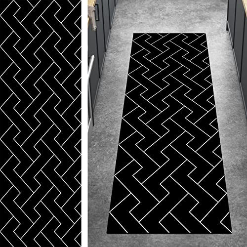 Ymural Teppichläufer Lang Teppich Läufer Flur Gestreift 40x200CM Schwarz Weiß Kücheläufer rutschfest Teppichmatten Waschbar Kurzflor Polyester Korridor, Breite 40-120cm