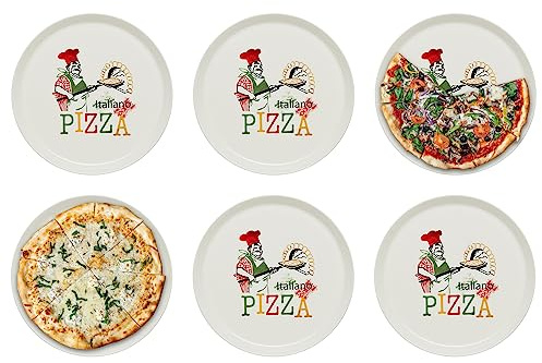 KHG 6er-Set Pizzateller, extra groß mit 30 cm Durchmesser in Chefkoch Print | perfekt für Gastro und Zuhause, hochwertiges Porzellan, spülmaschinengeeignet & perfekt Stapelbar, vielseitig einsetzbar