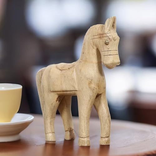 Deko-Tierfigur Hevonen handgefertigt aus Mangoholz in Natur-Weiß 28 cm