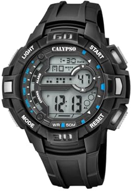 CALYPSO Reloj Digital Hombre K5836 Cuarzo - Resistente al Agua 10 ATM Fecha y Calendario, Cronógrafo, Doble Horario, Luz, Alarma, 12 y 24 Horas - Correa de Caucho Verde - Flash Time