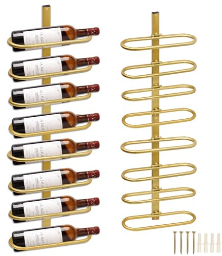 KHayRovies Wine Rack Wall Mounted for 8 Wine Bottles, Metal Wall Hanging Wine Holder Storage, Wine Organizer Shelf for Kitchen Dining Room Bar (Golden)
