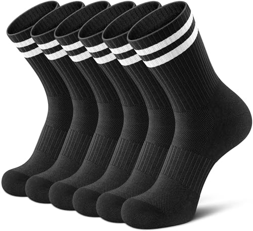 Airacker Athletic Socks Sport Running Calf Socks Performance Cushioned Breathable Crew Socks for Men Women(6 Pairs)