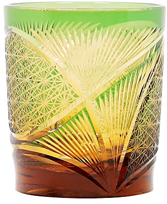 ArinkO Bicchieri da whisky multicolori di ispirazione giapponese bicchiere di cristallo ambrato da 9 once per bourbon e scotch - regalo perfetto (verde ambra)