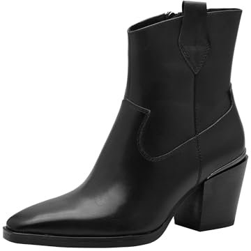MARCO TOZZI Damen Stiefeletten mit Absatz aus Leder Cowboy, Schwarz (Black), 39 EU