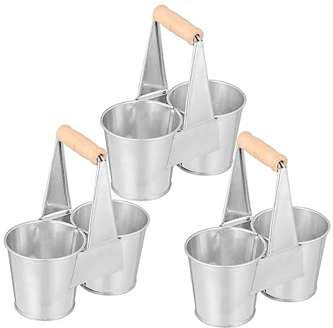 Zerodeko 3pcs Vintage Iron Flowerpots Decorative Plant Holders Retro Metal Flower Buckets Garden Vase Handle Rustic Home and Outdoor Garden Decor