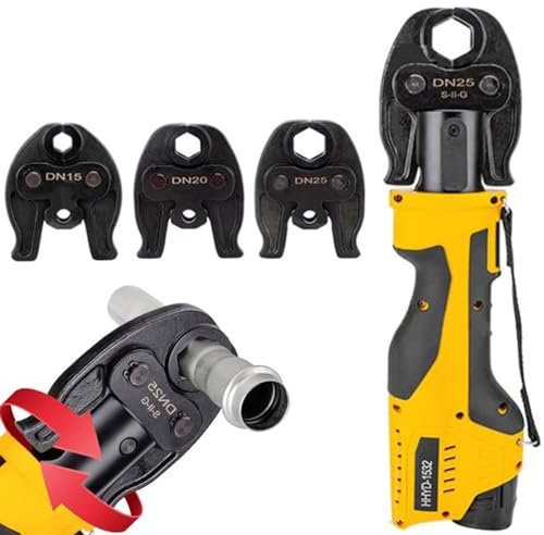 YHJLZNA Portable Battery Hydraulic Pipe Press Tool,For Plumbing Installation Mini Stainless Steel Crimping Tool With 3 Jaws/LED Light/2 Batteries(Size:Series1)