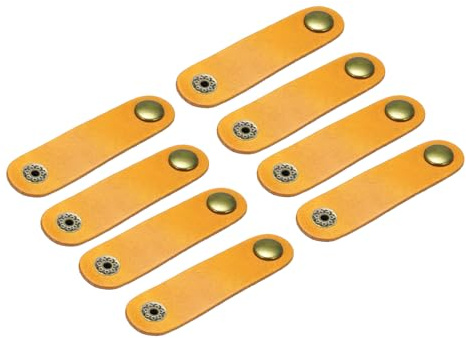 sourcing map 8Pcs Leather Cable Straps Cord Organizer 80x20mm Cable Ties Elastic Cable Management for USB Cable, Headphone Wire, Yellow Brown