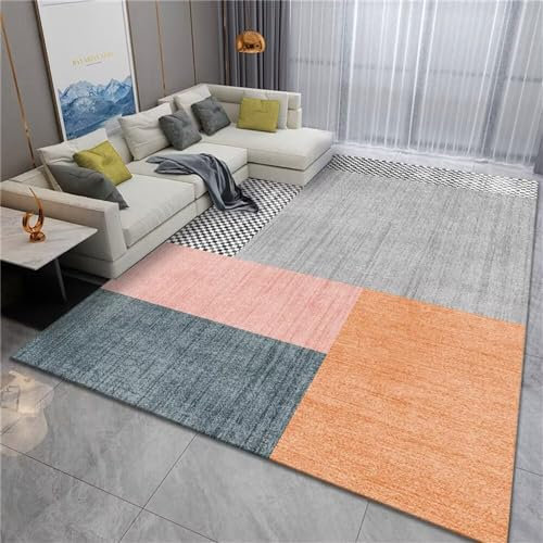 RUGMRZ Büroteppich Couchtisch Orange grau geometrisches Design unregelmäßiges dekoratives Rechteck pflegeleicht Flickenteppich Waschbar 160X230CM