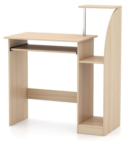 Dhouse Office Desk Computer Desk with Sliding Keyboard and Storage Natural Color Small Desk Wooden Desks & Workstations for Home Office Bedroom 31.5x12x35.4 Inch