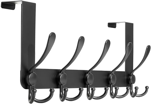 Honsky Türgarderobe 15 Haken, 3,5/4/4,5 cm Türkantendicke,Matt Schwarz | Türhakenleiste zum Einhängen, 5 Leisten à 3 Haken, kratzfest, für Türkantendicke 3,5/4/4,5 cm, Massivtüren