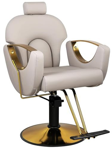 TAUIANE Friseurstuhl FüR Zu Hause Und Den Professionellen Friseursalon, Friseurstuhl Mit Drehgelenk Und Hydraulikpumpe, HöHenverstellbar, Haarschneidestuhl, Friseurstuhl,Grau,H: 54cm