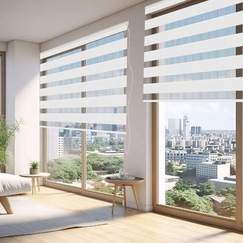 Doppelrollo Klemmfix Verdunkelung 30 x 180 cm Hitzeschutz Energiesparend Seitenzugrollo Doppelrollo Thermorollo Inkl. Zubehör für Wohnzimmer Küche Büro, Weiß