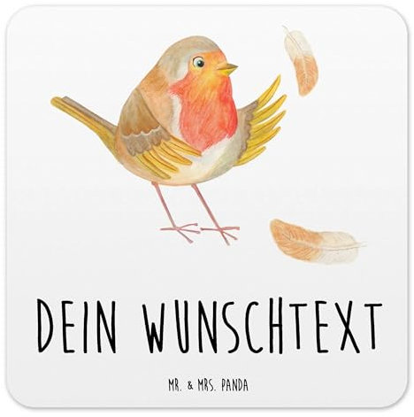 Mr. & Mrs. Panda Personalisiertes Untersetzer Set Rotkehlchen Federn 6er Set - Personalisierte Geschenke, Kunststoff, fliegen, Spruch Mut, mit Sprüchen, Personalisiert, Bedruckt, Motivation Sprüche