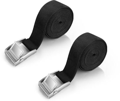 2 Cinghie di Tensione da2.5cmx3 m, Cinghia di Ancoraggio Regolabile con Serratura, cinghie con Cricchetto, Robusta Cinghia a Cricchetto, Per auto, Bicicletta, Carrello, Moto, Bagagli, Campeggio (nero)