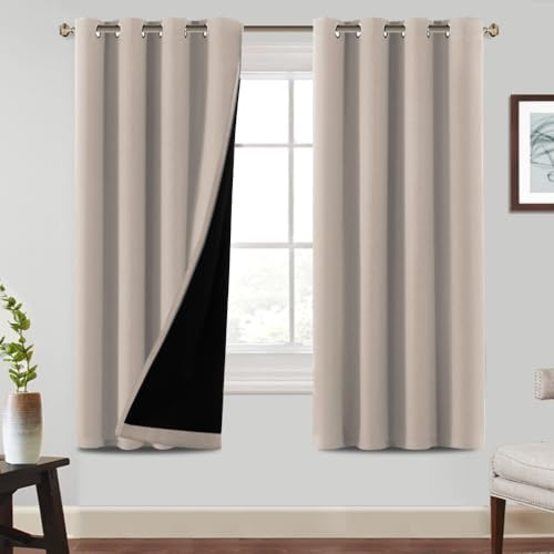 BellaHills Cortinas Opacas Salon Térmicas Aislantes Frío y Calor 140x175cm Beige Cortinas Moderna con Ojales para Dormitorio Habitacion Blackout Curtains 2 Piezas