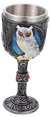 TOPBATHY Drinking Cup Creative Made of Stainless Steel and Resin Goblet and Unique Three-Dimensional Tabletop Decoration Owl Shape Festival Wine Goblet for Restaurants and Homes for Party